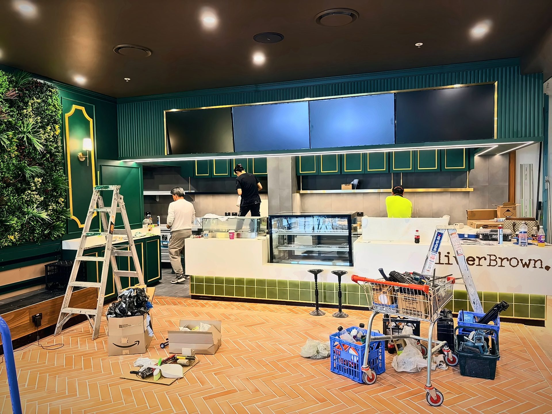 Three trades working at once on the Oliver Brown servery at Winston Hills